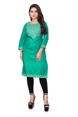 Nanu Creation Women Embroidered A-line Kurta(Green)