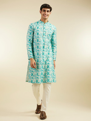 DIWAS by Manyavar Men Printed Straight Kurta(Green)