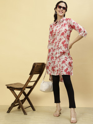 Jaipur Kurti Women Floral Print Ethnic Dress Kurta(Beige)