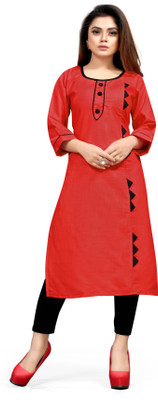 AAI MOGAL Women Solid Straight Kurta(Red)