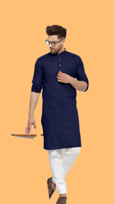 VINAARI Men Solid A-line Kurta(Dark Blue)