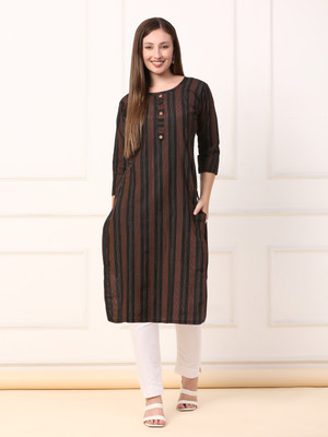 ALQUSWA GROUP Women Striped A-line Kurta(Brown)