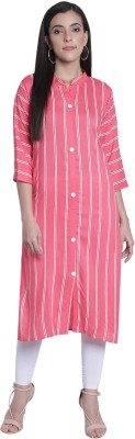 Fabclub Women Striped Straight Kurta(Pink)