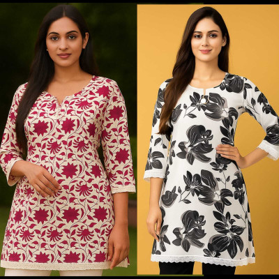 Bst fashion Women Floral Print Straight Kurta(White)