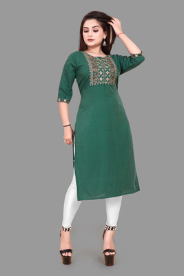 WOMENSILK Women Embroidered A-line Kurta(Green)