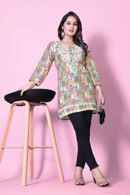 BNCOLLECTION Women Chikan Embroidery Tunic Kurta(Multicolor)