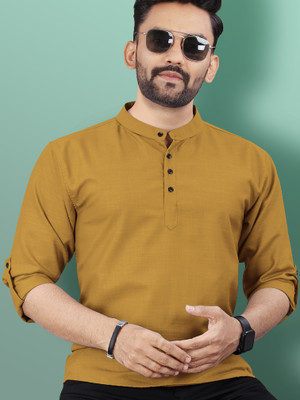 VeBNoR Men Solid Straight Kurta(Yellow)