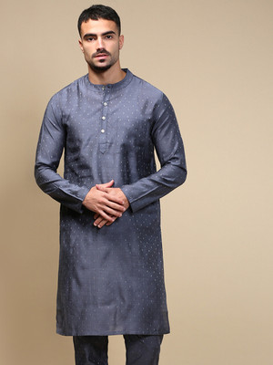 Whiteheart Men Polka Print Straight Kurta(Grey)