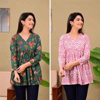 LattaGhaba Casual Floral Print Women Green, Pink Top