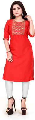 HARISH TEXTILE Women Embroidered A-line Kurta(Red)