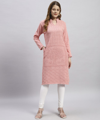 MORKEL Women Self Design Straight Kurta(Pink)