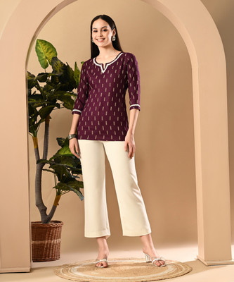 METAFAB Women Printed A-line Kurta(Maroon)