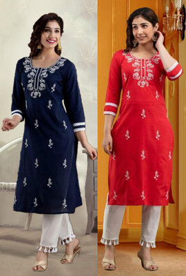 SISTO Women Embroidered Straight Kurta(Multicolor)