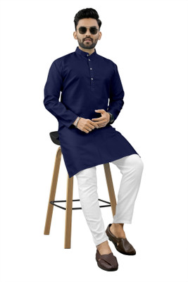 Shree Dutt Creation Men Solid Straight Kurta(Dark Blue)