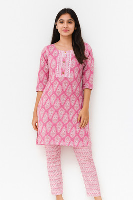 KUDAL CLOTHES Women Block Print A-line Kurta(Pink)