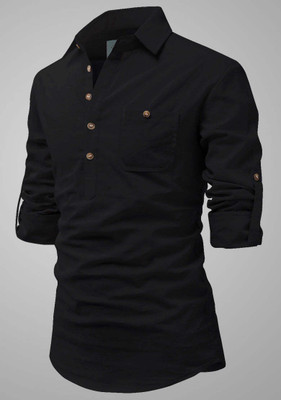 TrendiVastra Men Solid Straight Kurta(Black)