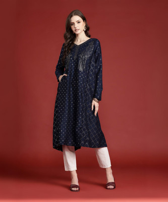 ANOUK Women Embellished A-line Kurta(Blue)
