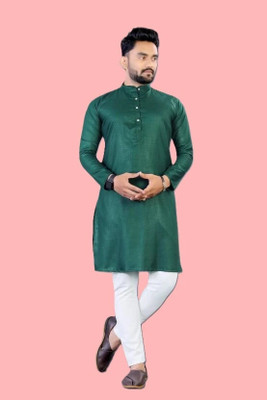ART CURTAIN Men Solid Straight Kurta(Green)