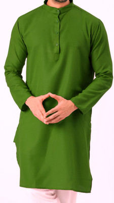 JODIDAR Men Solid Straight Kurta(Green)
