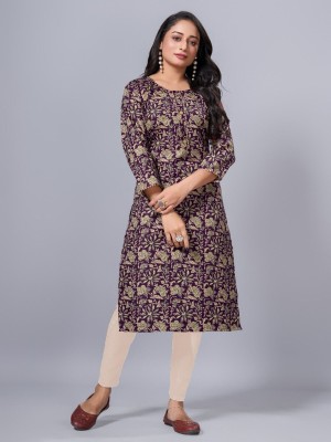 SIMPLYETHNIC Women Self Design Straight Kurta(Multicolor, Purple)