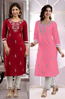 SISTO Women Chikan Embroidery A-line Kurta(Multicolor)