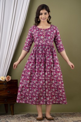 FASHION CLOUD Women Printed A-line Kurta(Pink)