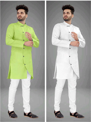 CRYSTALREVENUE Men Solid Trail Cut Kurta(Multicolor)