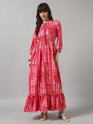 Raiyani Enterprise Women Fit and Flare Pink Midi/Calf Length Dress