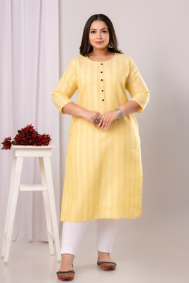 ANKSDEEP CREATION Women Striped Straight Kurta(Yellow)