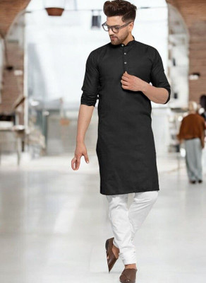 Rashmi Genz Men Printed Straight Kurta(Black)