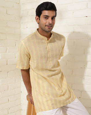 Fabindia Men Self Design A-line Kurta(Yellow)