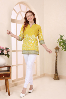 Keshubaba Women Printed Straight Kurta(Yellow)