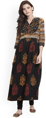 all about you Women Printed A-line Kurta(Black)