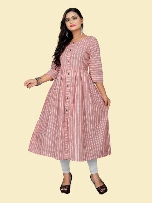 Saheli Fashion Girls Striped A-line Kurta(Pink)