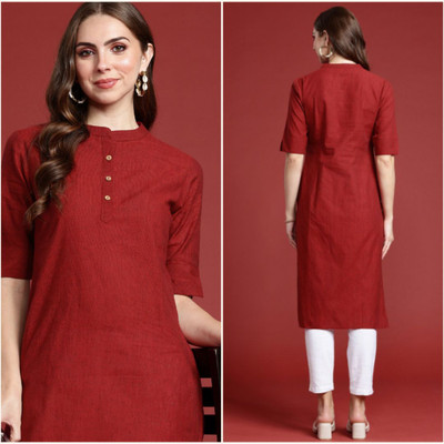 Ladylaz Women Embroidered Straight Kurta(Maroon)