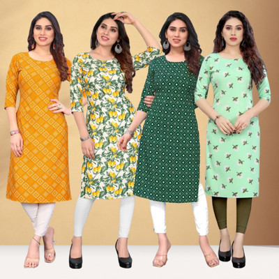 Hiral Women Printed Straight Kurta(Light Green)