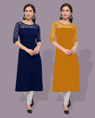 Maheshvi Women Self Design Straight Kurta(Dark Blue)