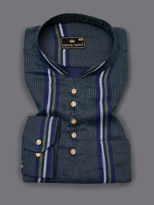 french crown Men Striped Straight Kurta(Grey)