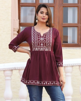 SUBHLAXMI FASHION Women Embroidered Straight Kurta(Brown)