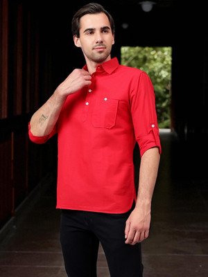 FireFish Men Solid A-line Kurta(Red)