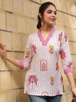 PHYSIL Women Printed Straight Kurta(Pink)