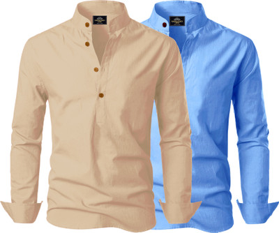 Kavyangle Creation Men Solid Straight Kurta(Gold, Blue)