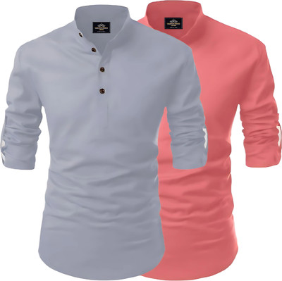 Fashion Marts Men Solid Straight Kurta(Grey, Multicolor)