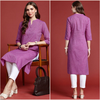 Ladylaz Women Solid Straight Kurta(Purple)