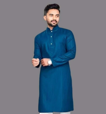 GalaxyZone Men Solid A-line Kurta(Blue)