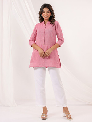 Janasya Women Solid Straight Kurta(Pink)