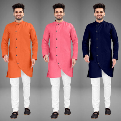 DIAMOND CLUSTER Men Self Design Trail Cut Kurta(Multicolor)