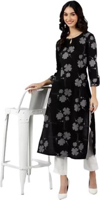 RANILA Women Printed Straight Kurta(Black)