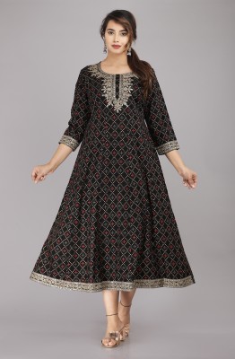 DESIGNMAARG Women Embroidered Anarkali Kurta(Black)