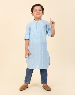 Fabindia Boys Striped A-line Kurta(Blue)